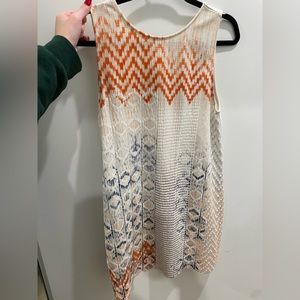 White with orange/navy 3D patterned tank dress